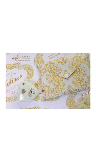 Trusou de botez de lux cu gold si verde menta si motive baroc Luxury 18